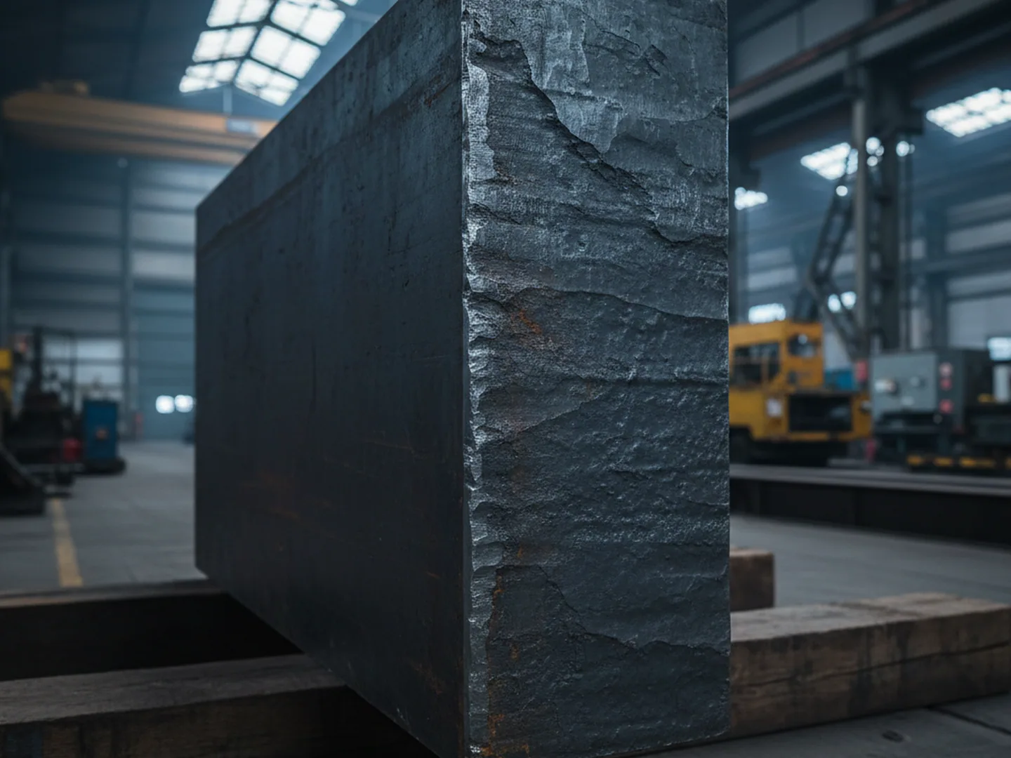 Forged 1.2367 tool steel block 500 mm thick squared up on the shop floor