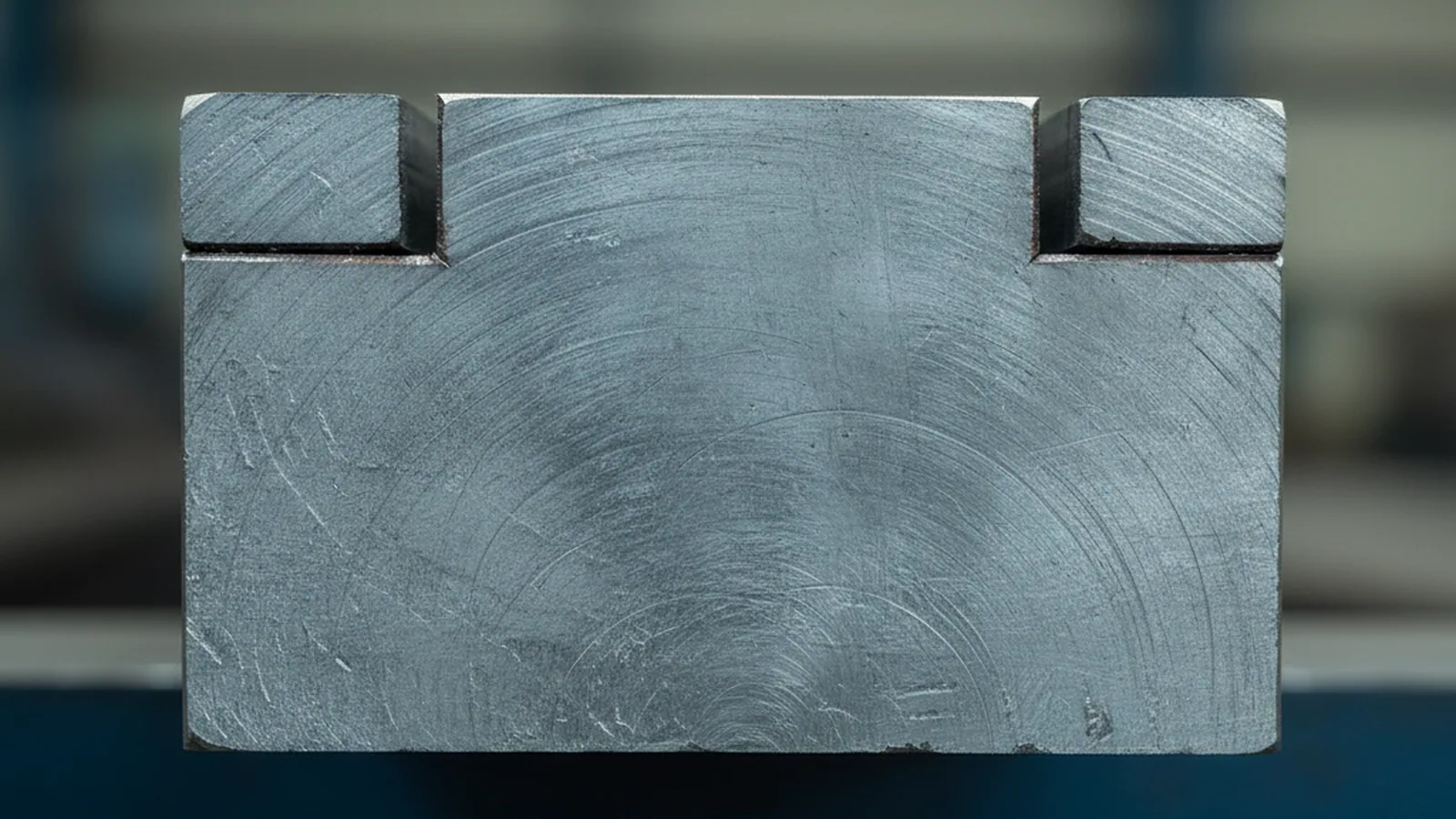 Sawn end face of a heavy 1.2367 tool steel block, the section a cavity block is cut from