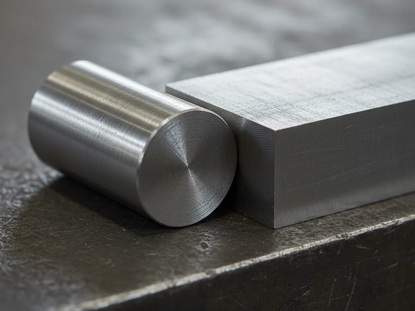 Machined end faces of 1.2367 tool steel round bar beside a hot work flat of the same family