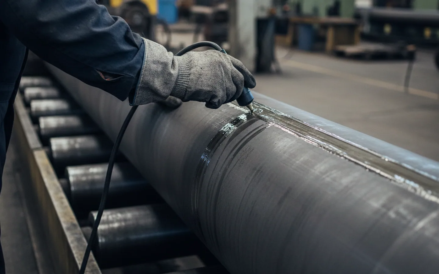 Ultrasonic inspection of a 1.2367 tool steel bar one piece at a time before release