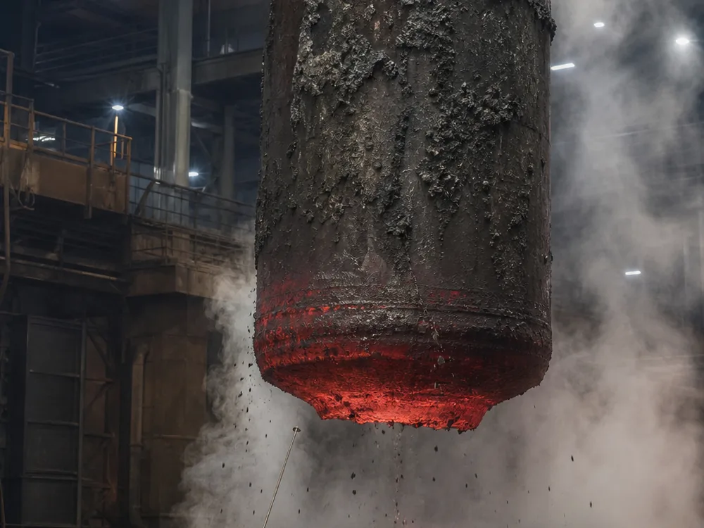 Remelted tool steel ingot withdrawn hot from the electroslag mould