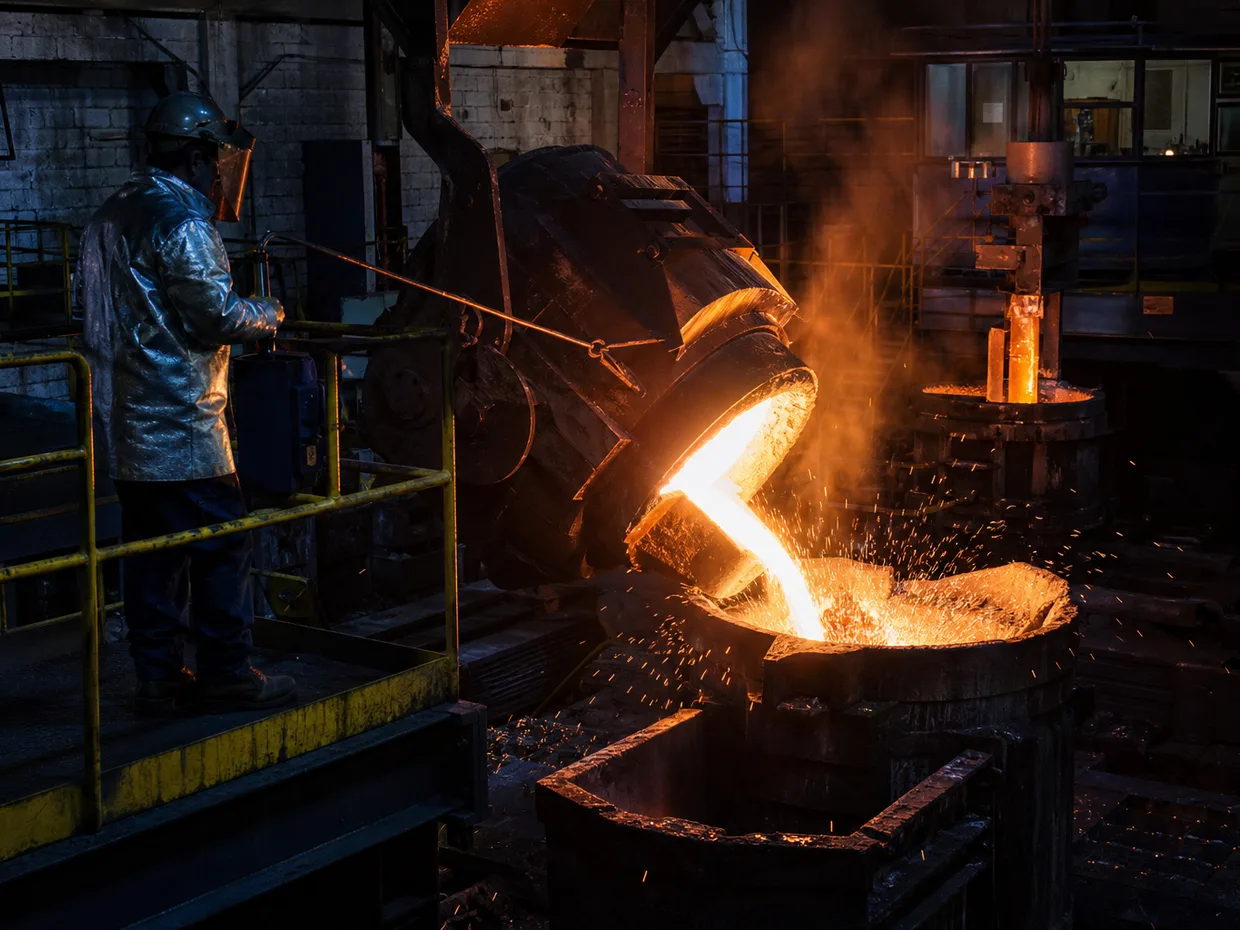 Tapping the induction furnace, the point where the carbon data for a heat begins