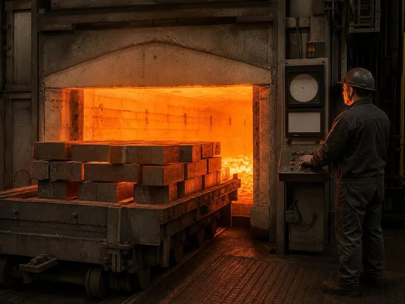 Bogie hearth annealing furnace charged with tool steel blocks