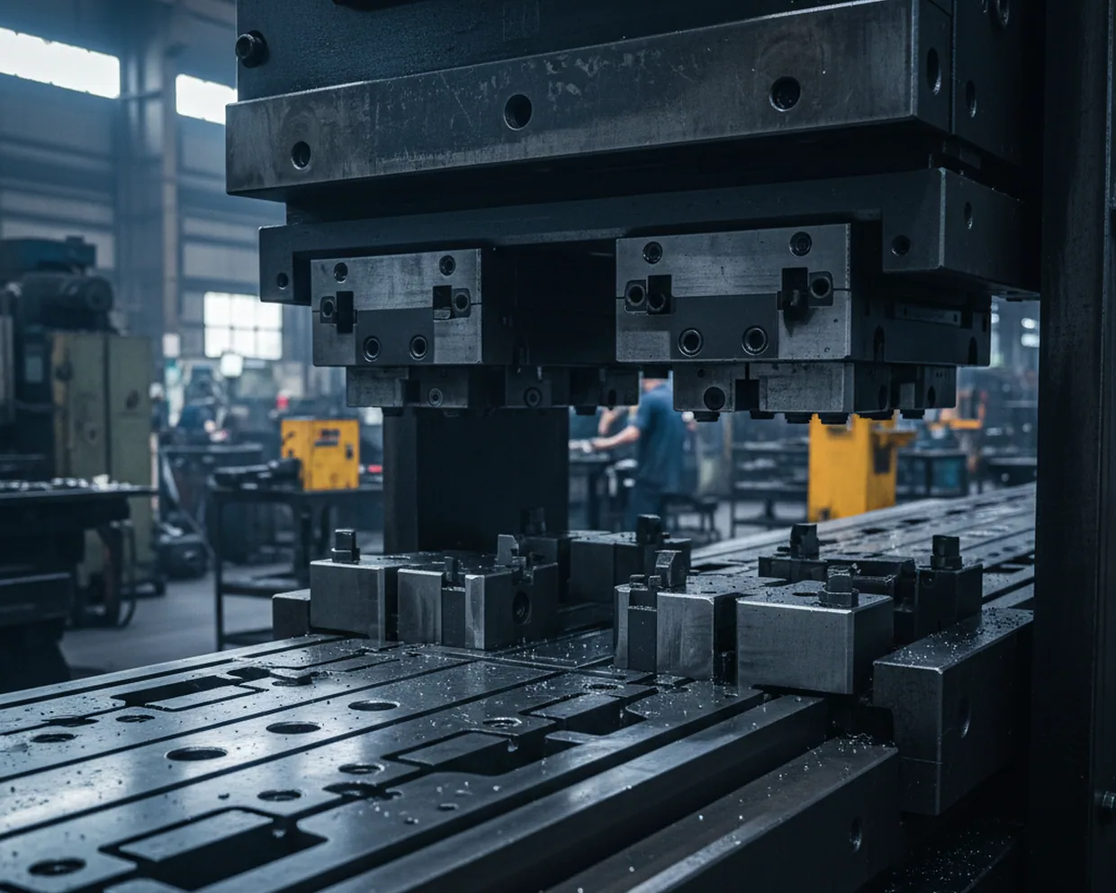 Trim station of a progressive press tool with the pierce punches in view