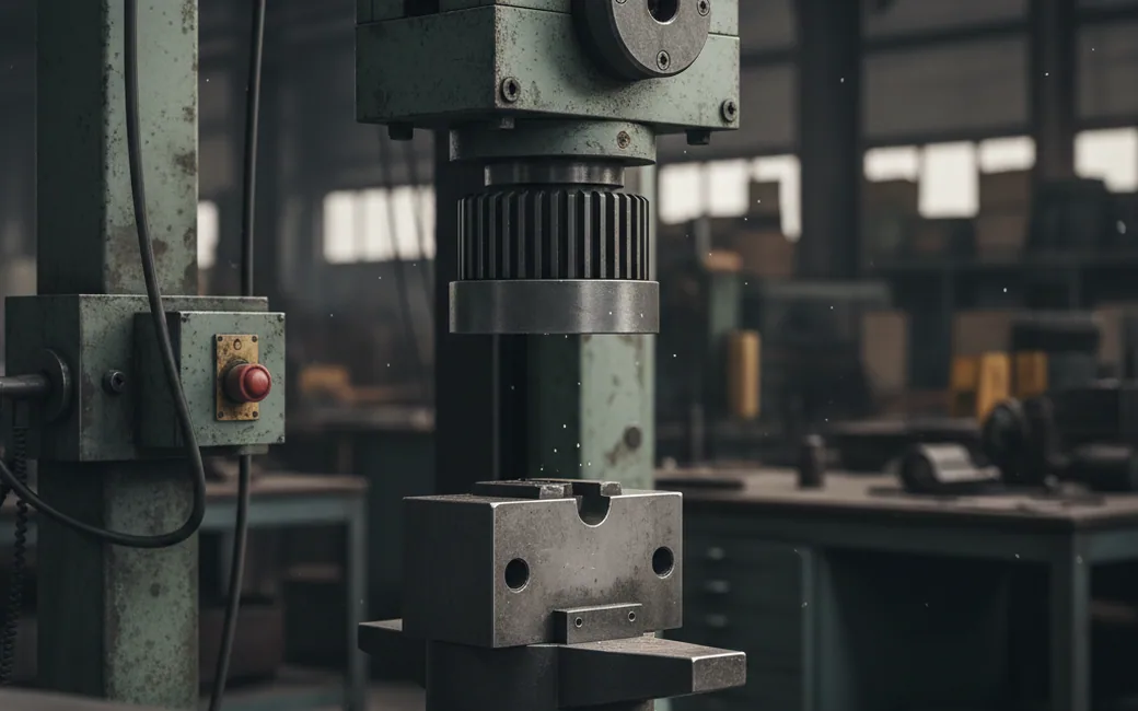 Pendulum impact testing machine set up for Charpy V-notch specimens