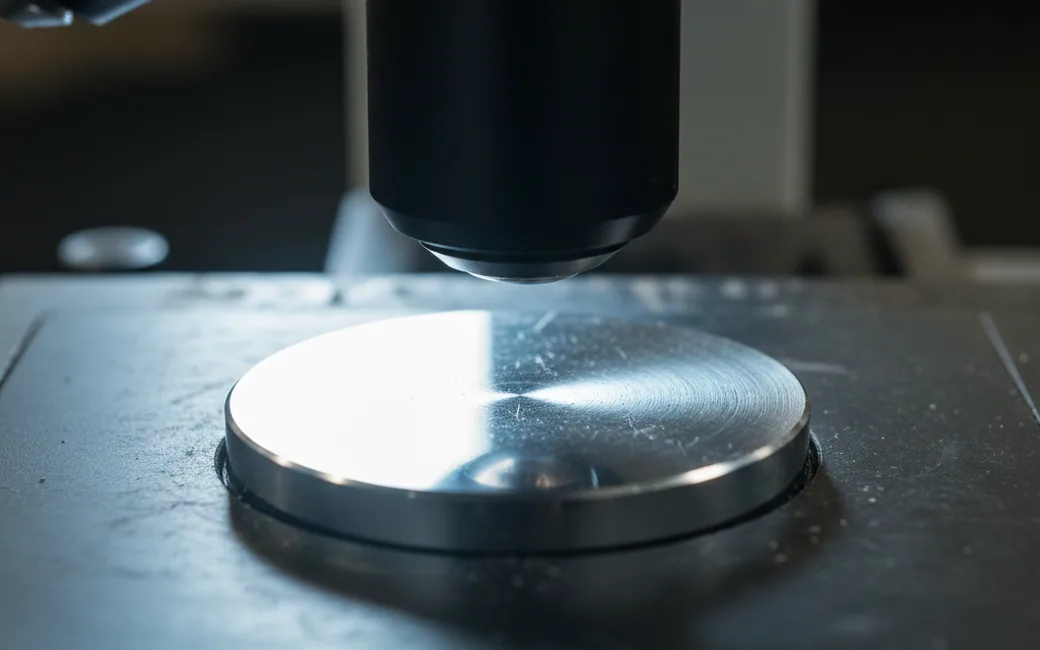 Polished metallographic sample under the microscope for inclusion rating