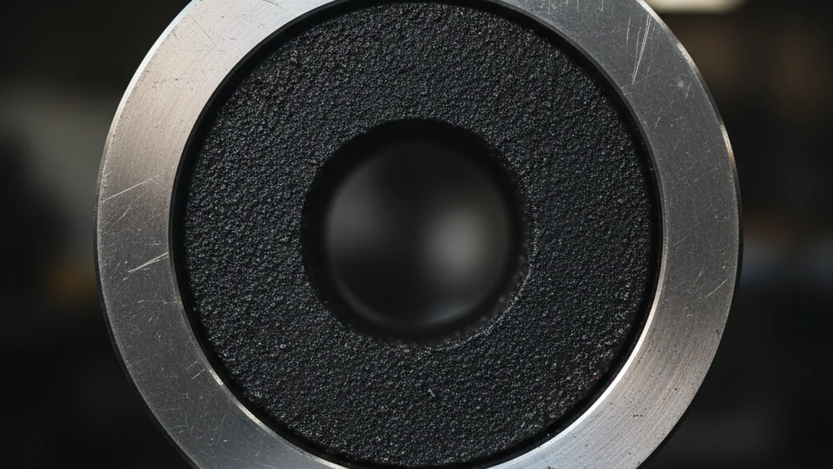 Heavy draw insert sectioned to show hardening depth through a thick block
