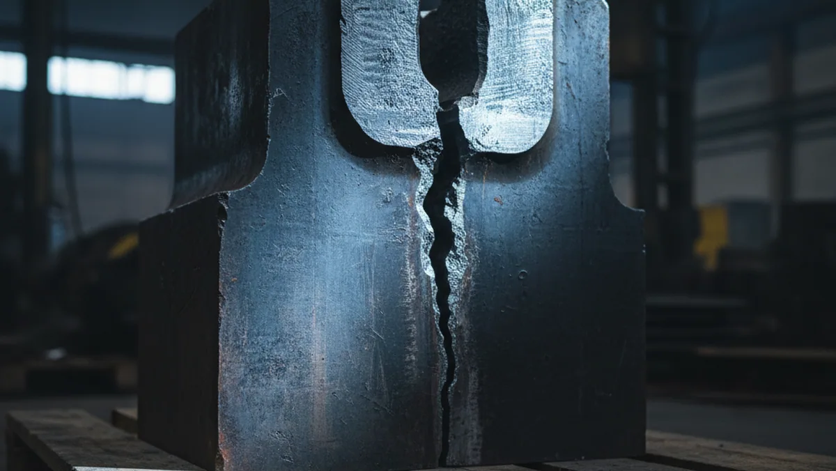 Forging die block split through the section rather than crazed on the cavity face