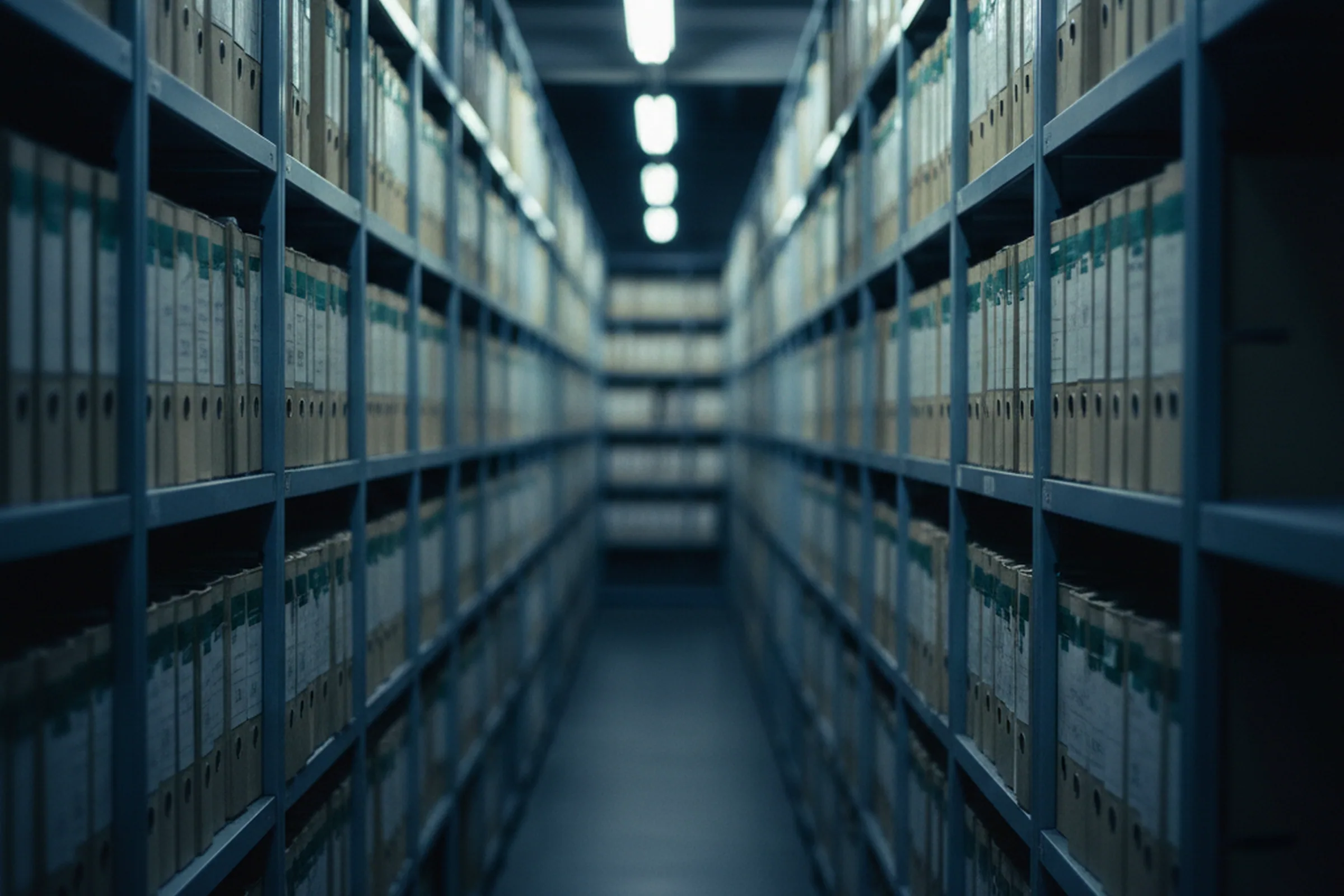 Record shelving holding ten years of machining orders and inspection records at the works