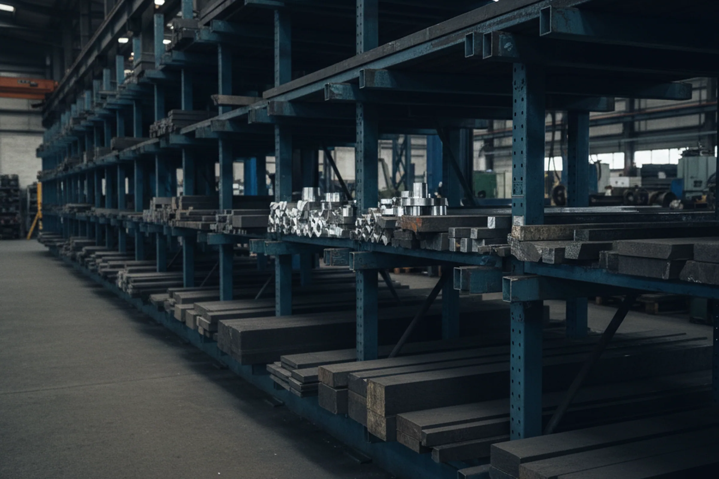 Stockholder racking of tool steel bar and plate with a few machined lines added alongside