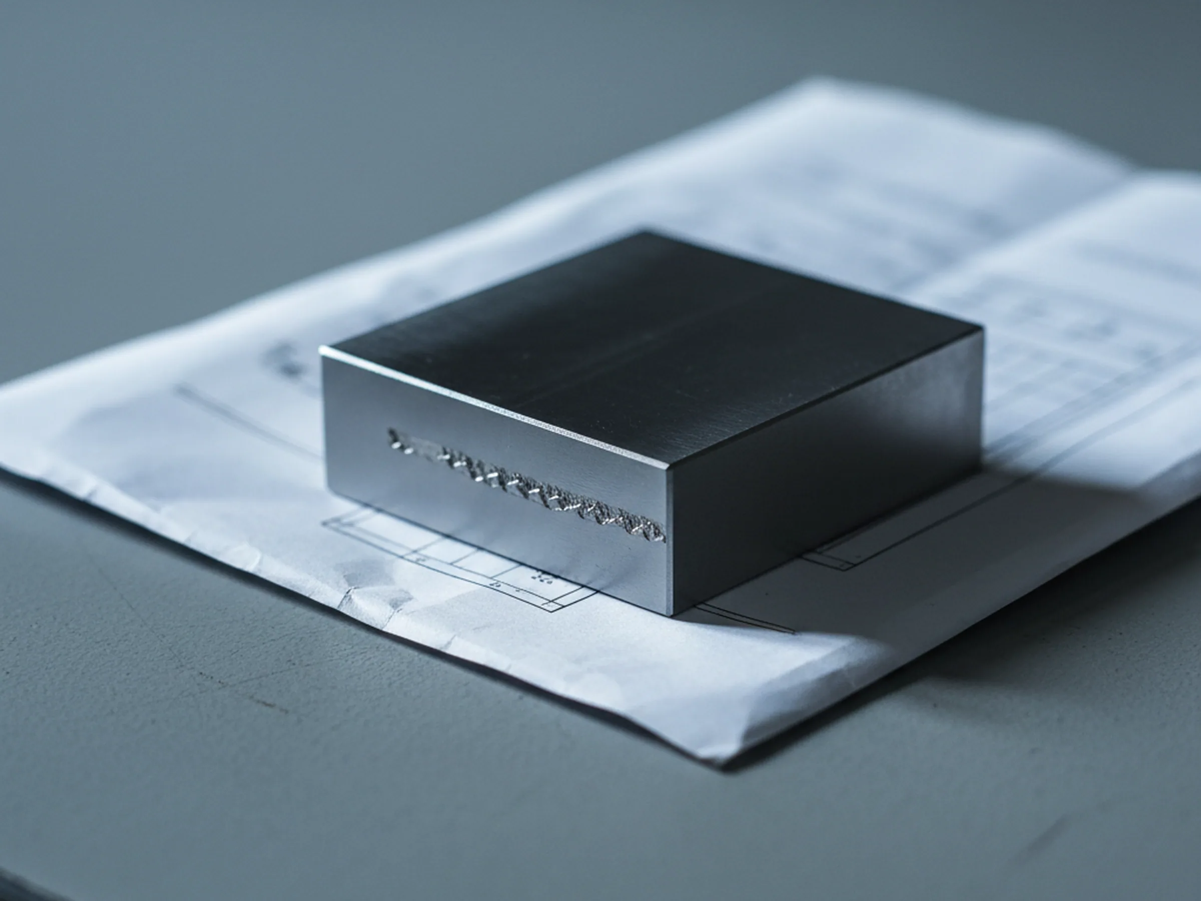 Confirmed drawing revision filed with a struck heat number on a machined tool steel component