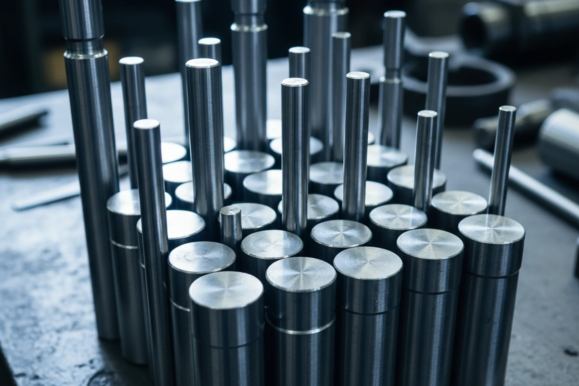 Ejector pin blanks and punch blanks turned from tool steel bar for a distributor catalogue range