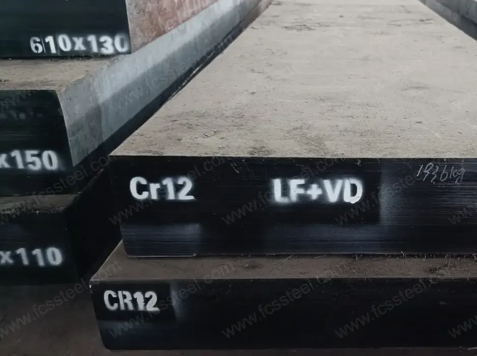 Cold work plate marked with section and refining route, stacked in the finishing bay