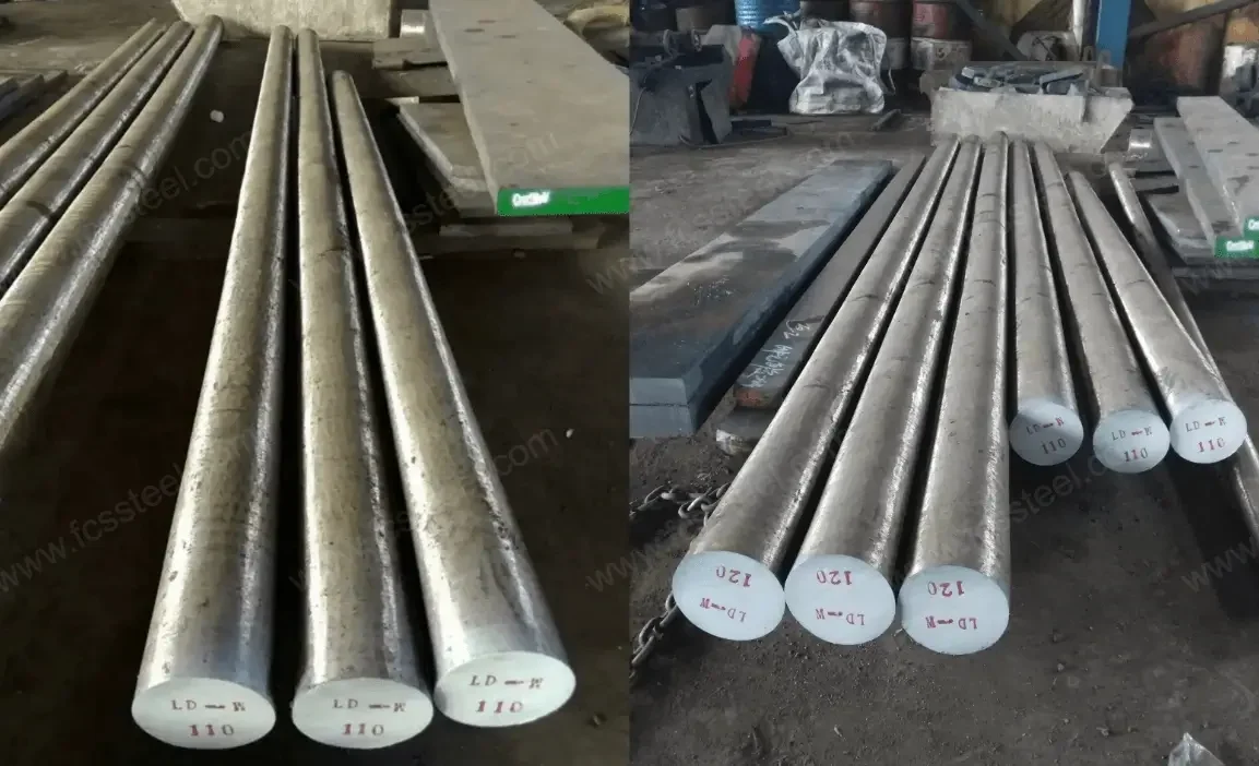 Heavy remelted D2 round bar of the section produced from a large ingot