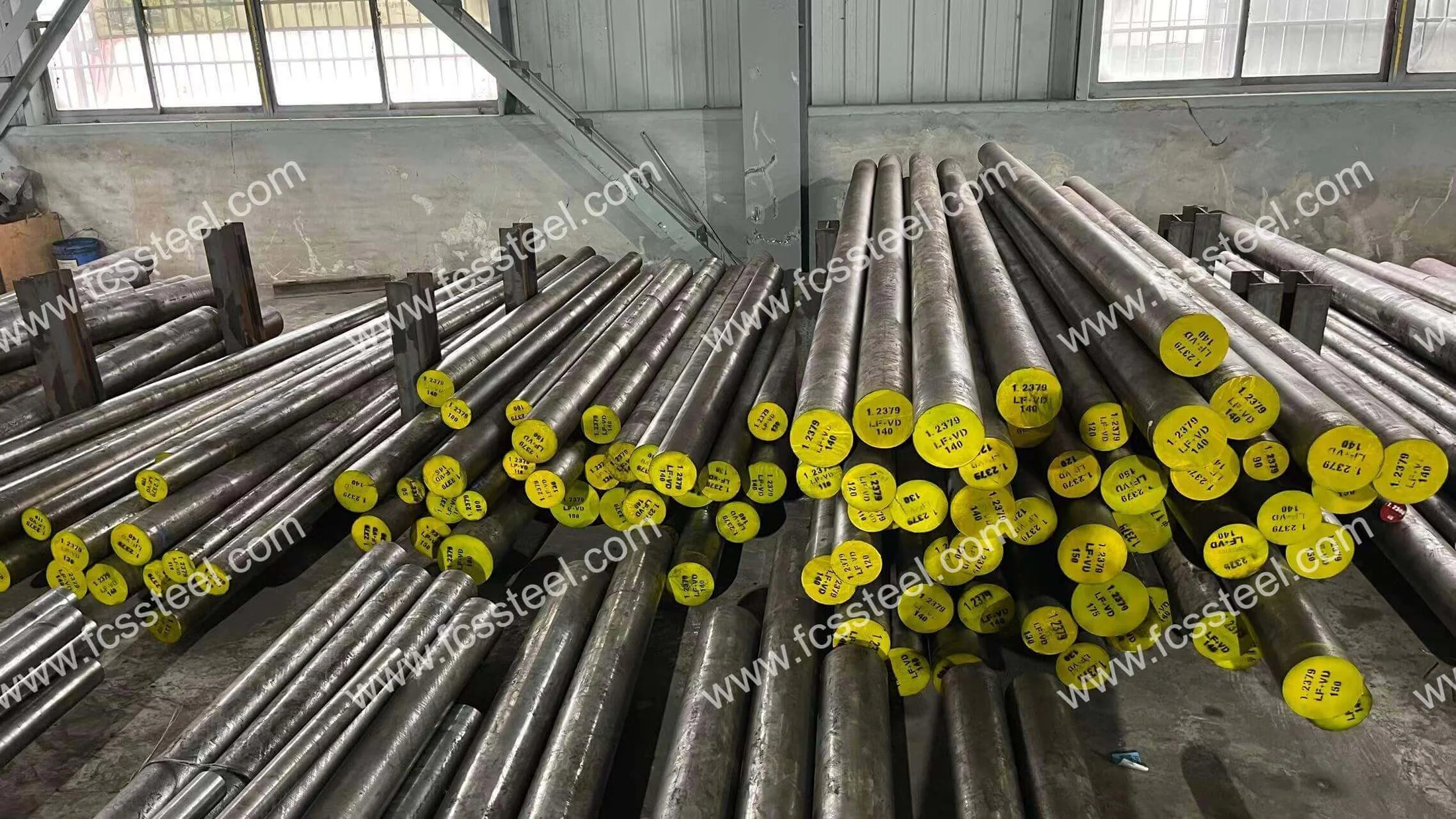 Annealed D2 tool steel round bar staged before the customer hardens it