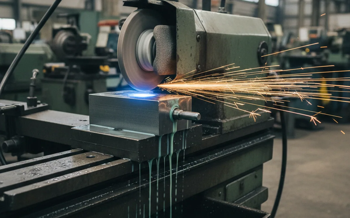 Surface grinder taking movement out of a hardened cold work die plate