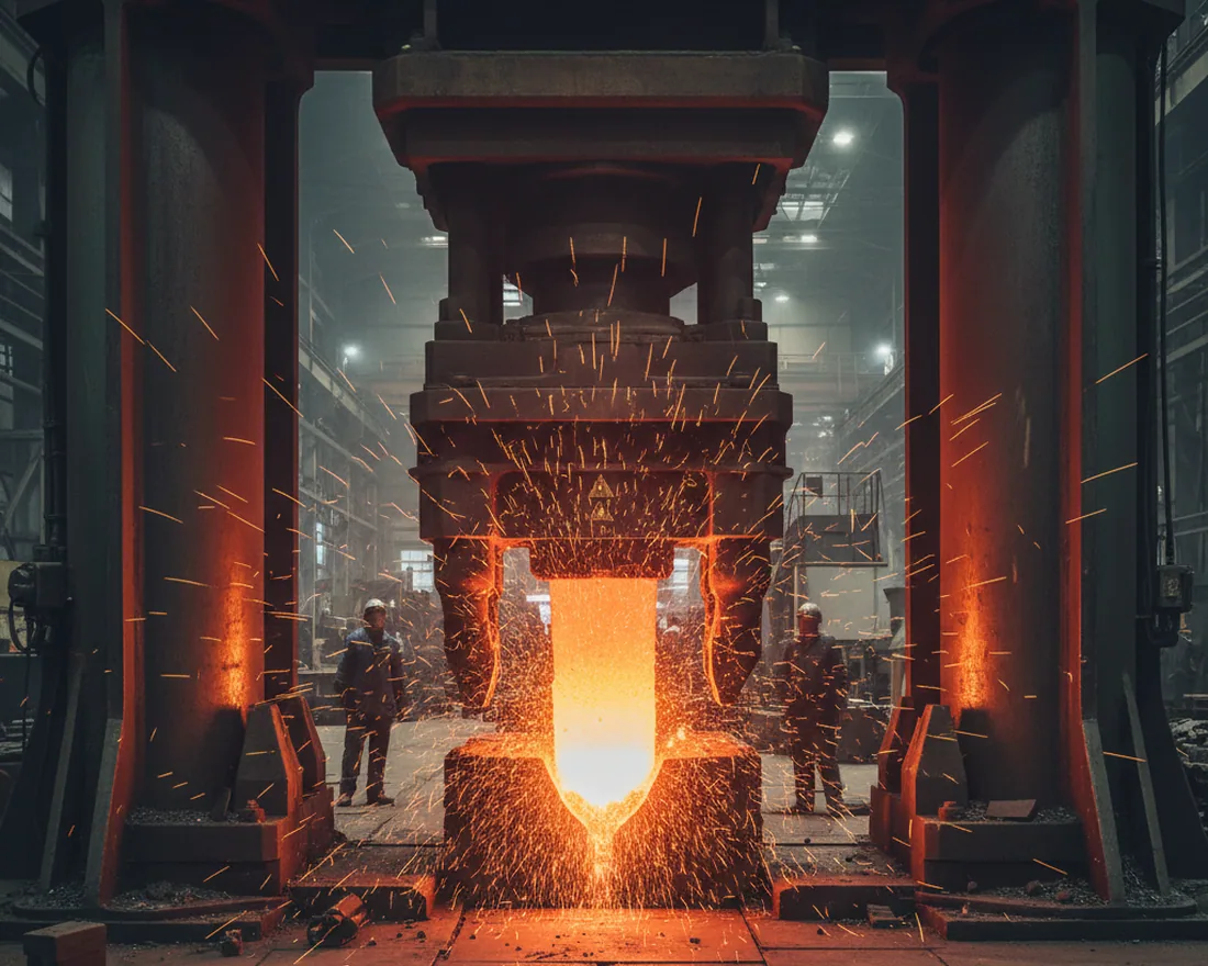 Fast forging press working a remelted cold work ingot down to bar