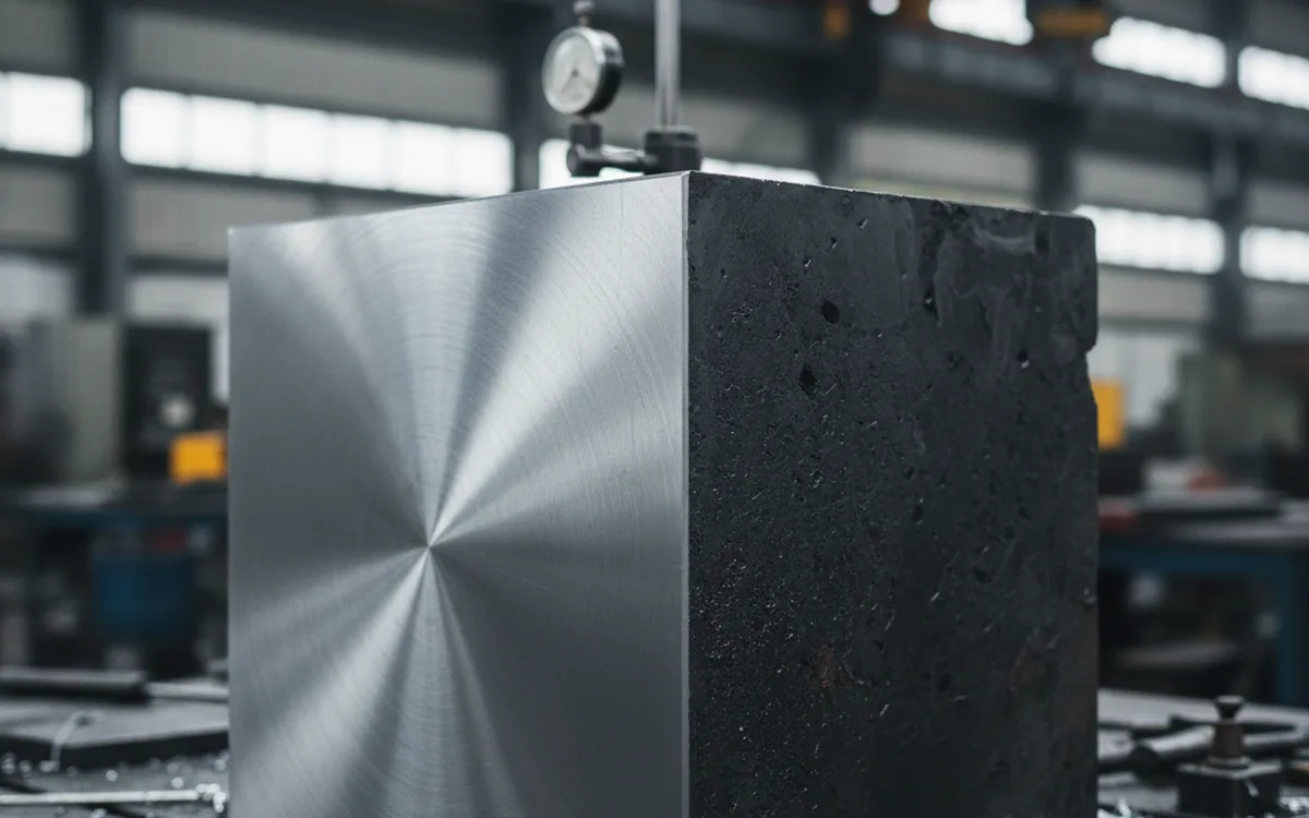 Heavy D2 die block on the bench, the grade that takes over from D3 tool steel on impact work