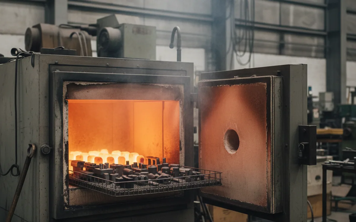 Tempering oven charged with hardened cold work tooling