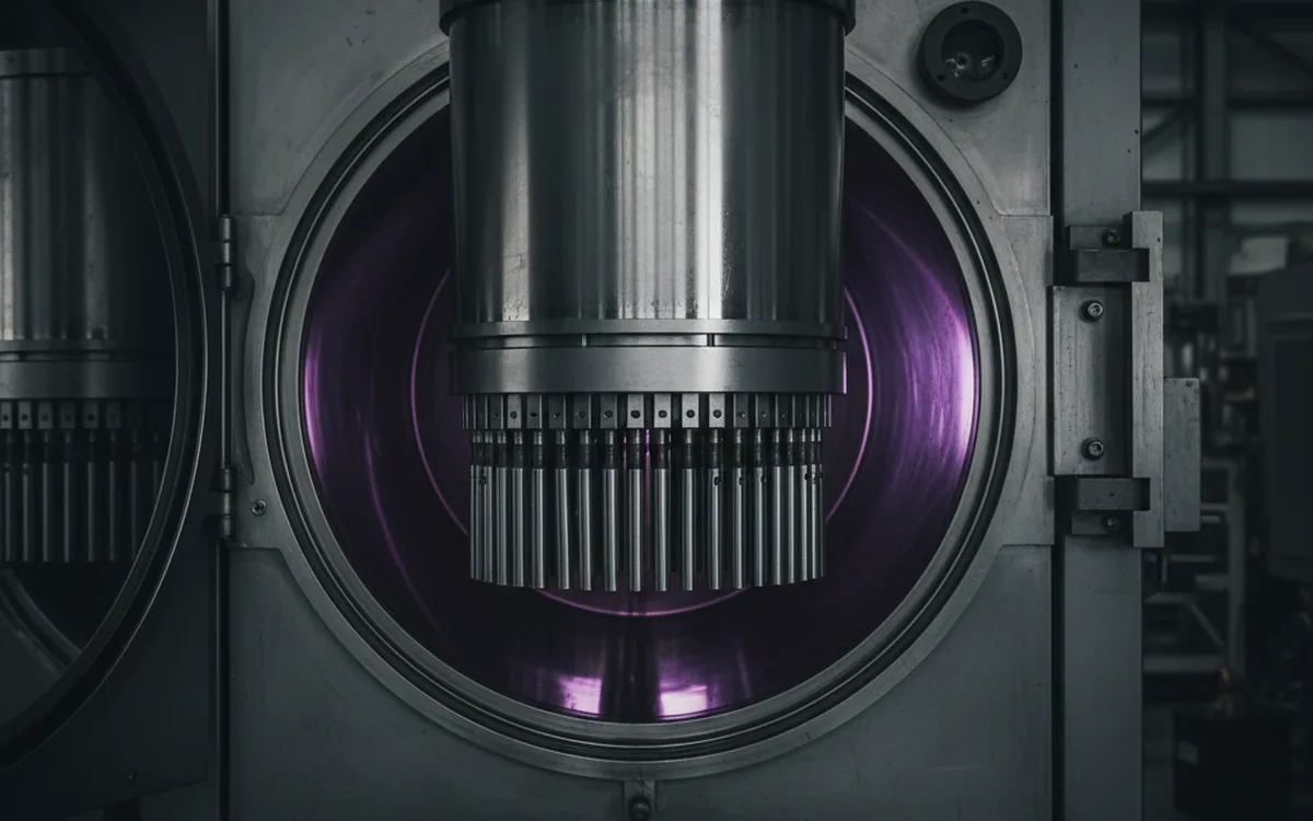 Punches loaded on a fixture at the door of a physical vapour deposition chamber