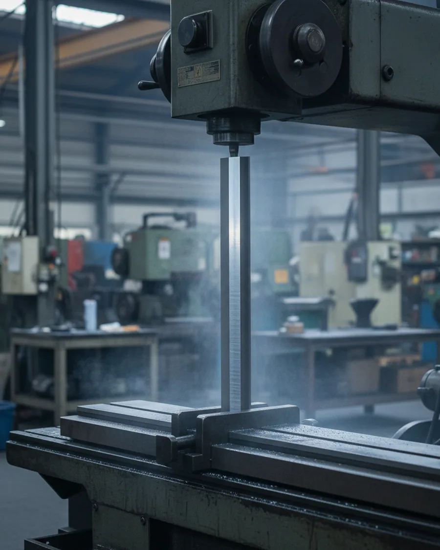 Shear blade being ground back on a surface grinder between service intervals