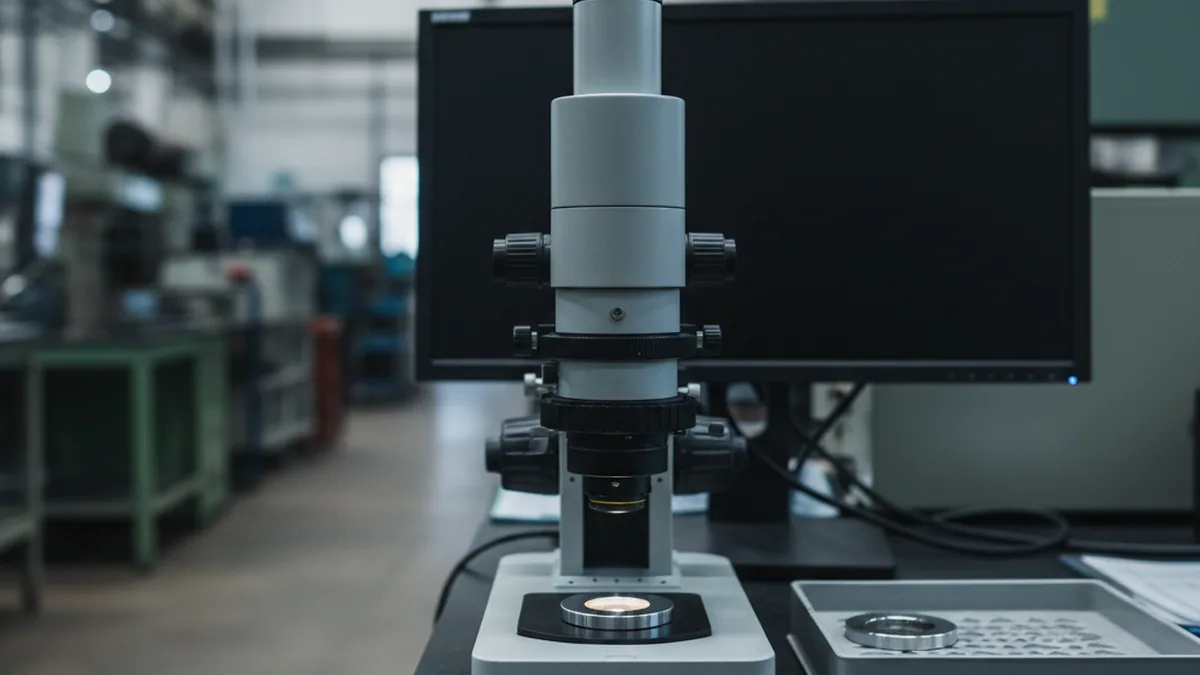 Metallography bench rating grain size and carbide distribution for a D6 tool steel heat