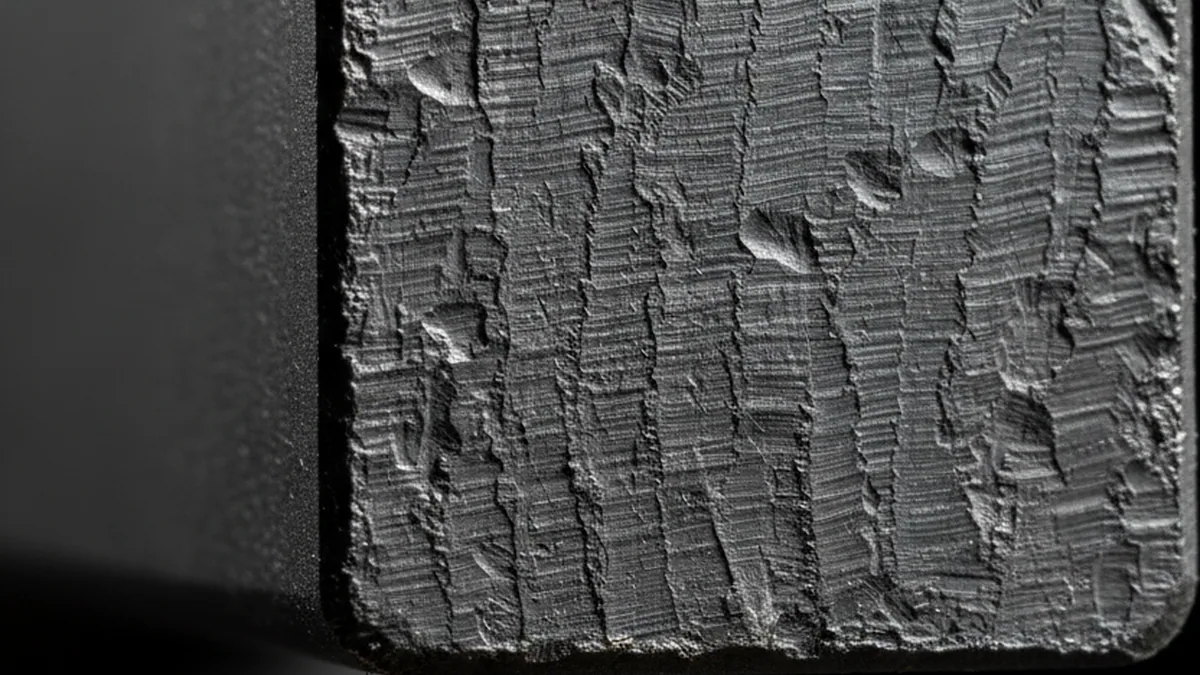 Sawn section of D6 tool steel bar showing the material below the delivered face