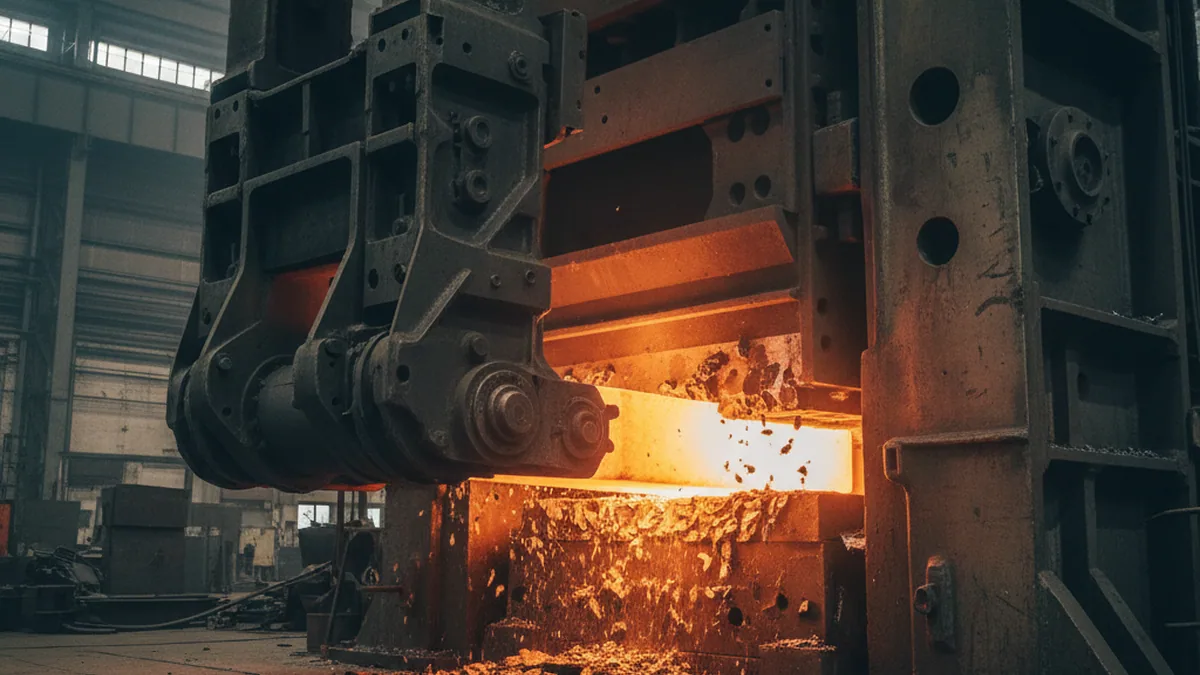 Forging press taking a D6 tool steel ingot booked onto one production slot