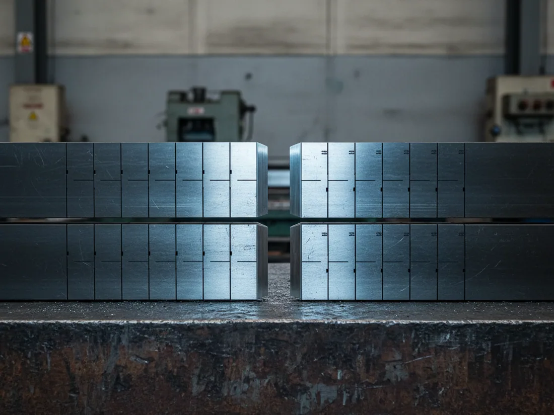 Upper and lower guillotine blades segmented across the width