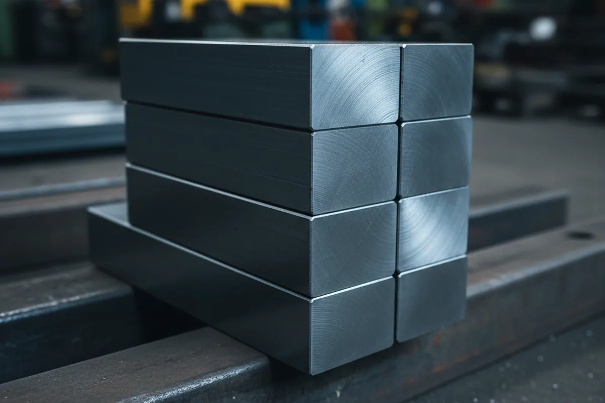 Six face milled D6 tool steel flat stacked ready for a blade shop