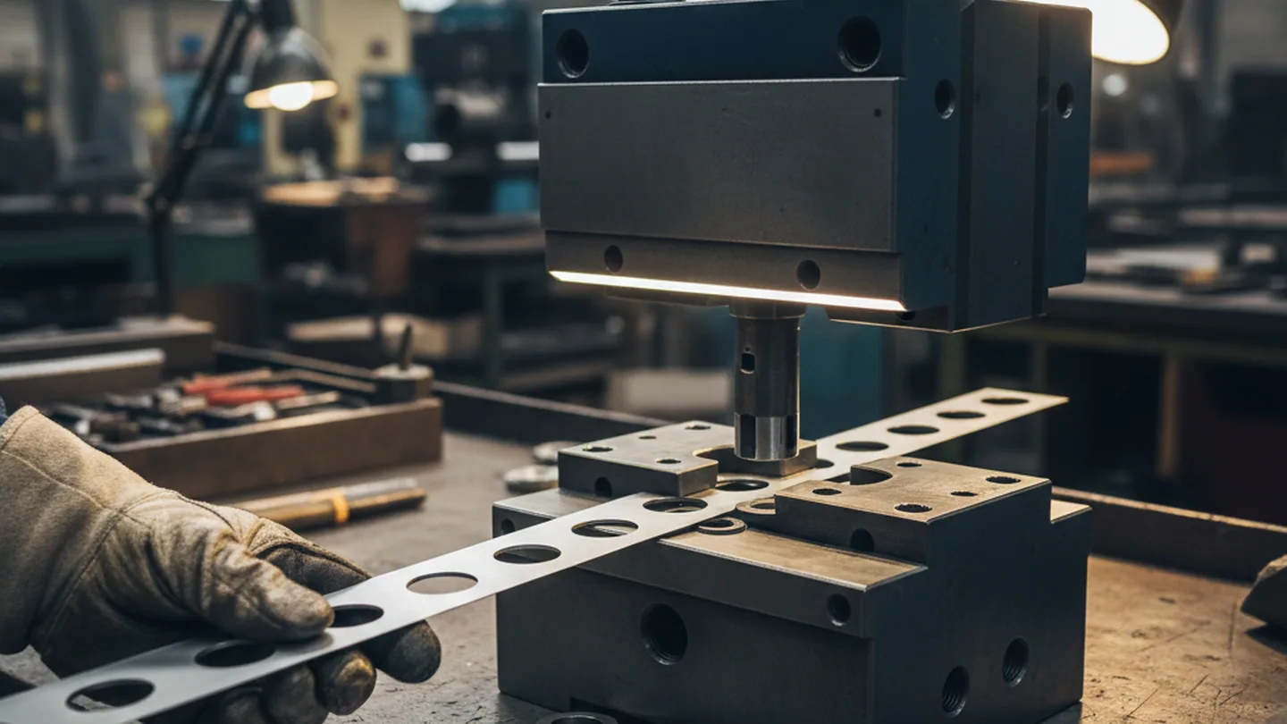 Progressive blanking die station built from DC53 tool steel inserts