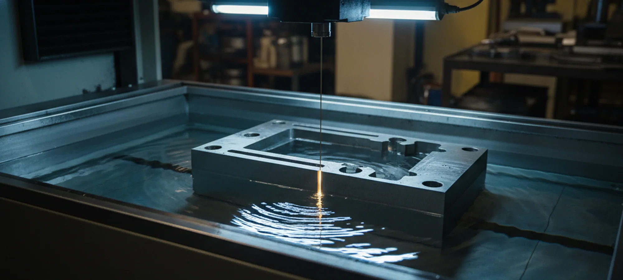 Wire cut DC53 tool steel insert on the machine bed before hardening