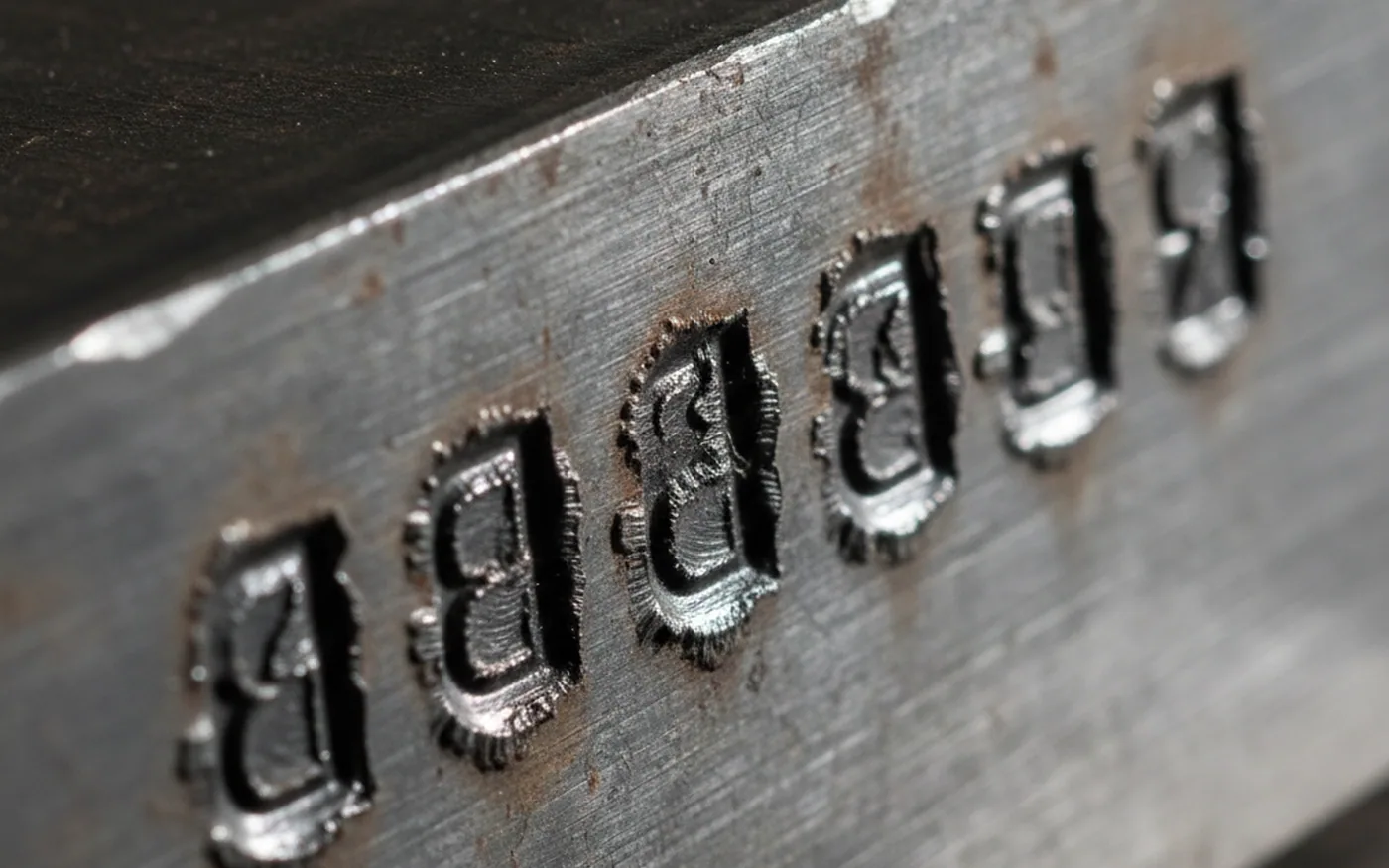 Heat number stamped into the end of a DC53 tool steel bar