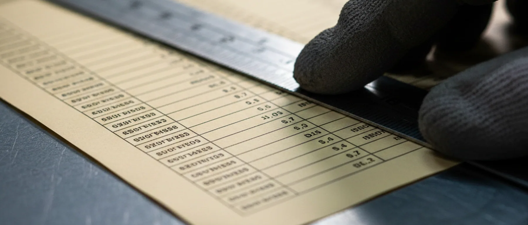 Size list for a mixed DC53 tool steel order being read line by line