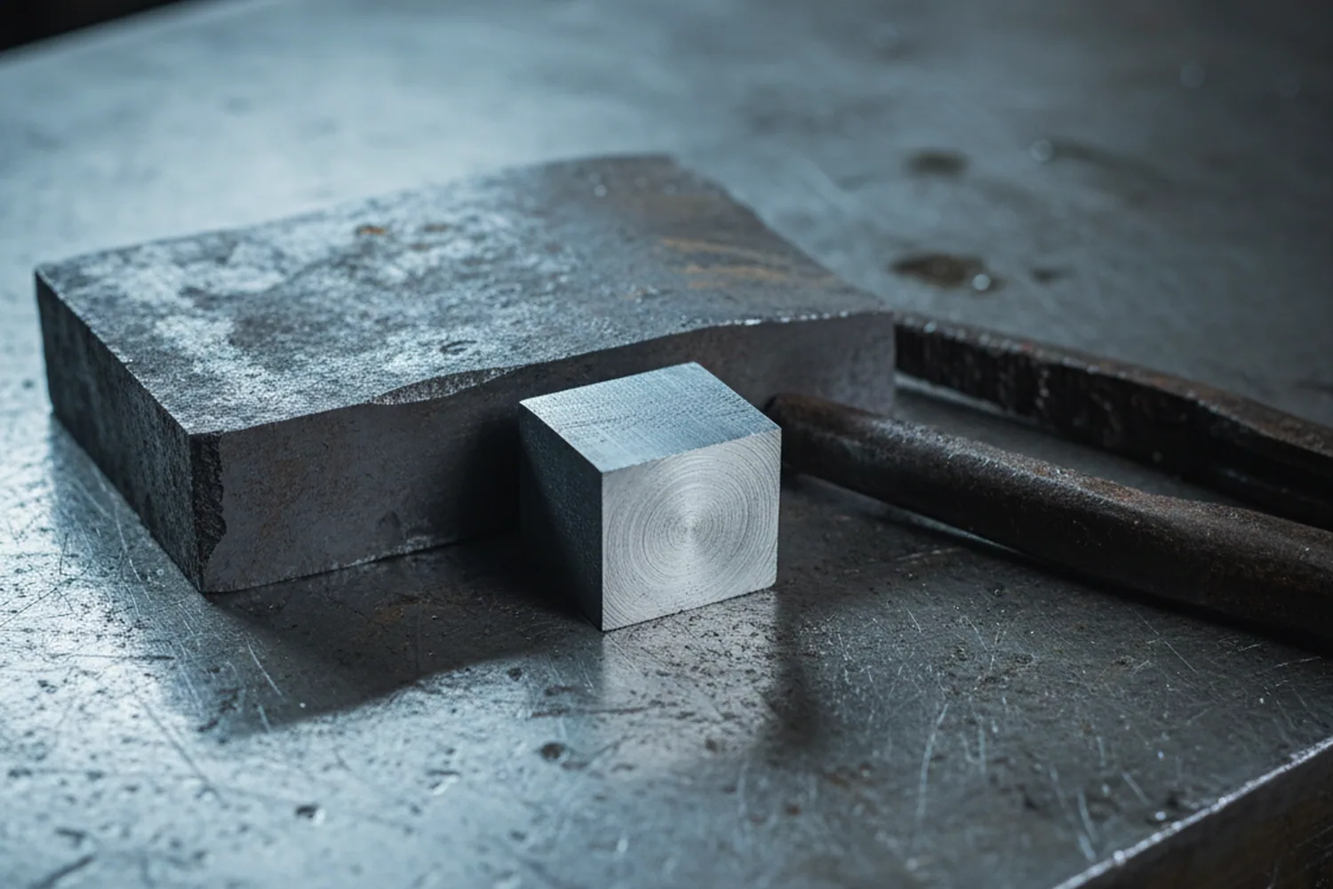 Hardening coupon cut from the same DC53 tool steel heat as the order