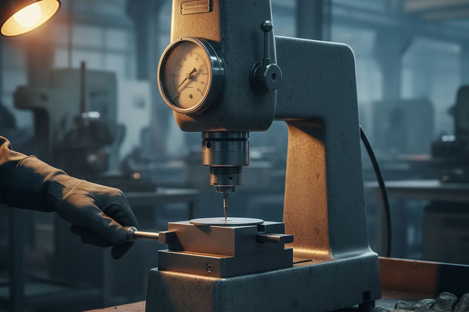 Hardness test being read on a coupon run to the tempering route named on the order