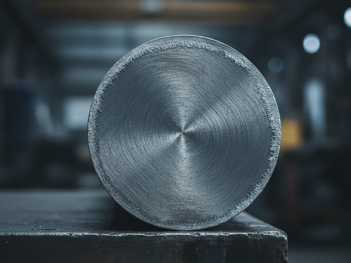 Sawn end face of a DC53 tool steel round bar in the annealed condition