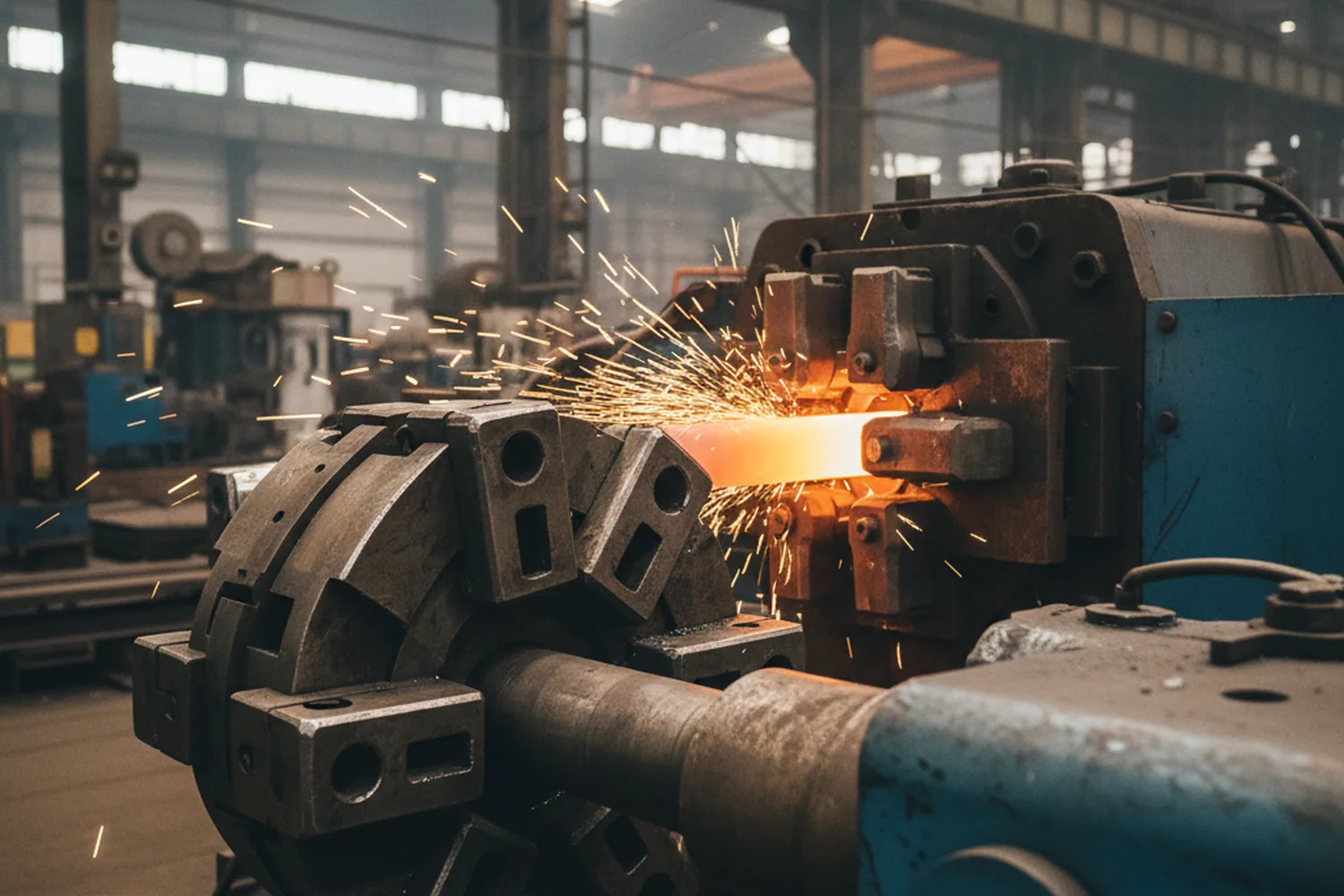 Radial precision forging machine bringing bar down to a 600 mm round