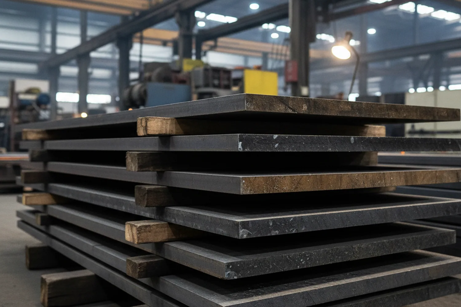 Flat bar and plate stacked to 500 mm thick in the finishing bay