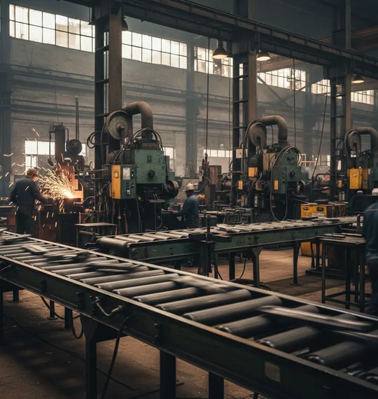 Electroslag remelted ingots of three sizes staged beside the forging bay