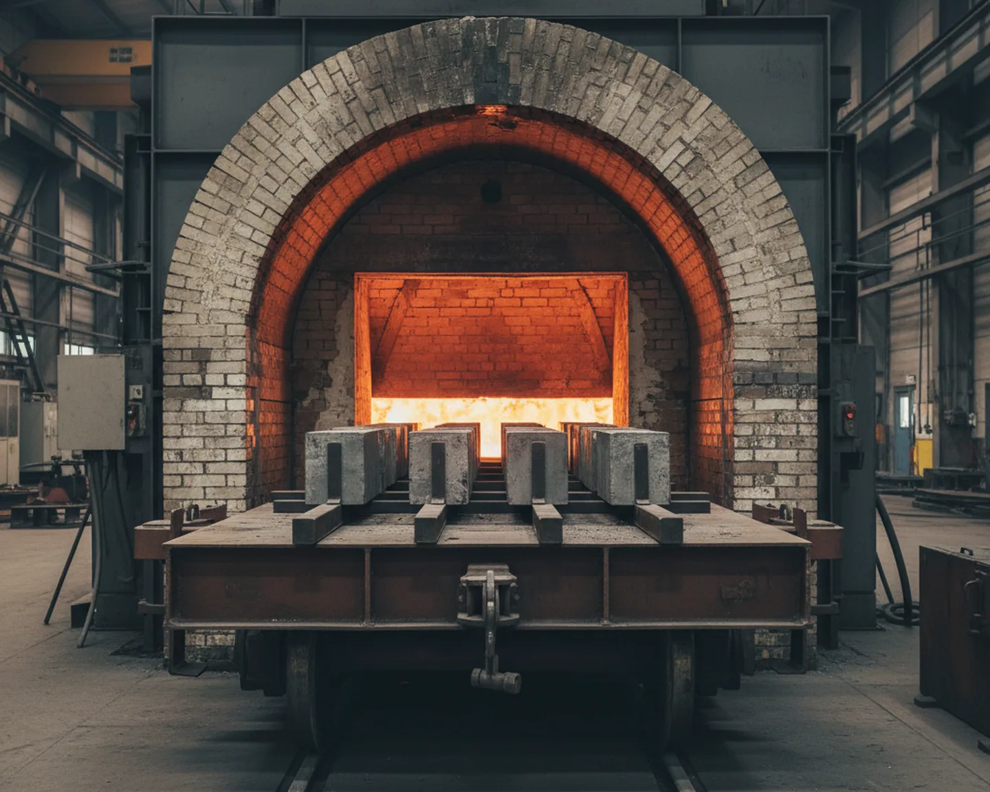 Bogie hearth annealing furnace charged with H11 tool steel blocks