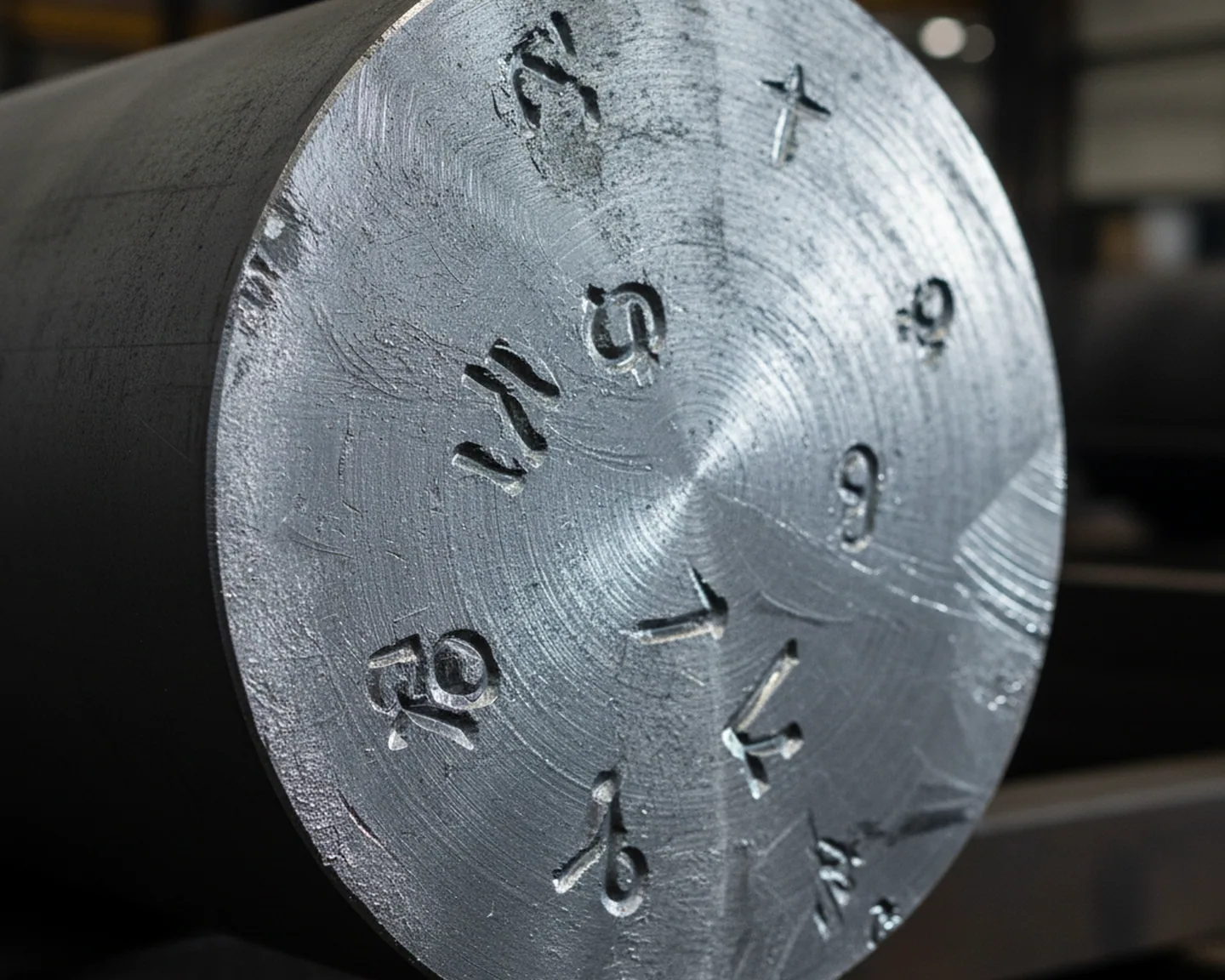 Heat number stamped into the end of an H11 tool steel bar