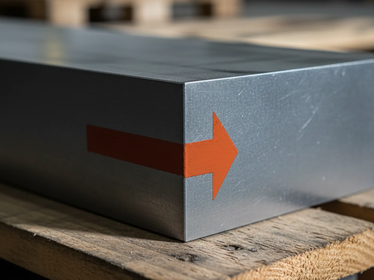 Forging direction mark applied to an H11 tool steel block before despatch