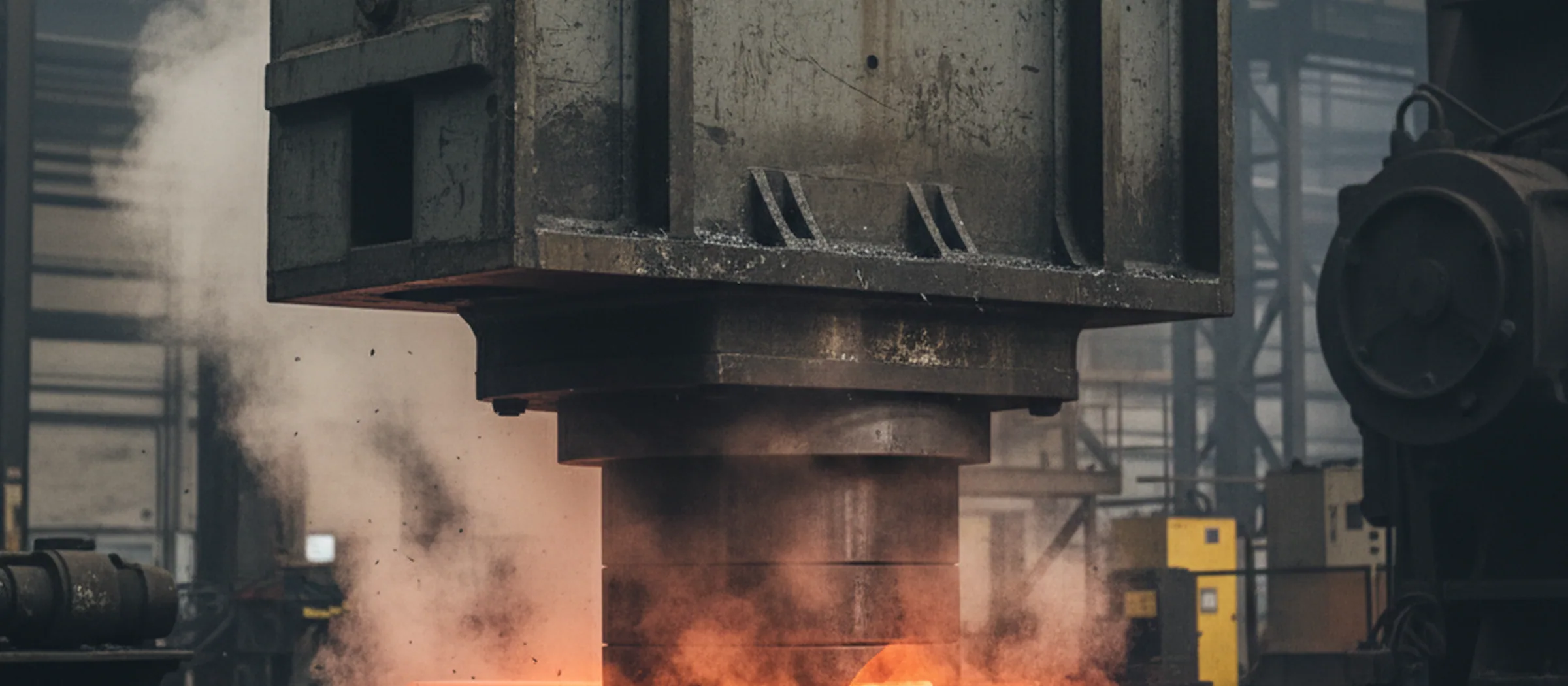 Fast forging press drawing down an H11 tool steel ingot at a minimum four to one reduction