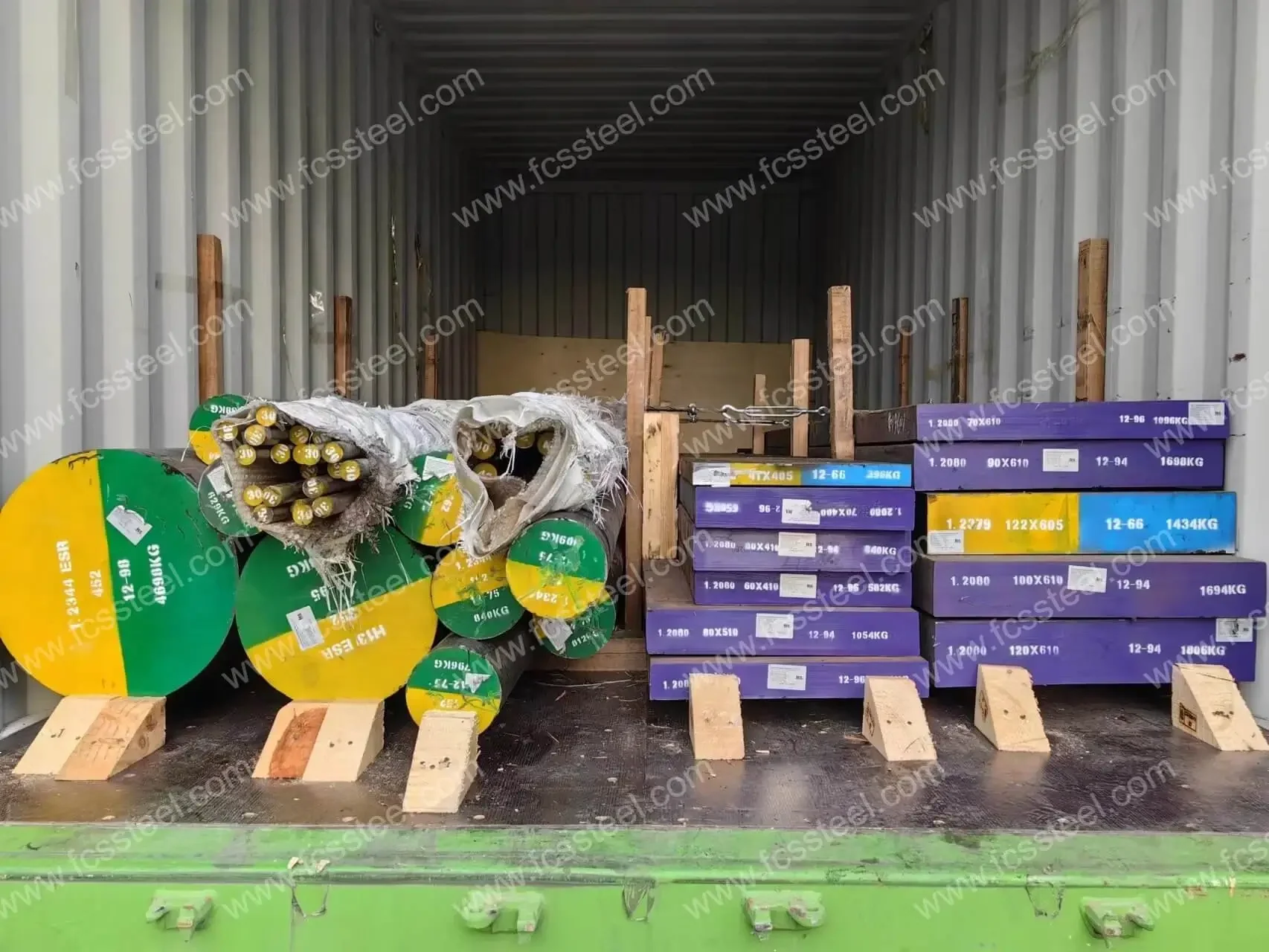 Hot work steel packed and identified for despatch, each piece carrying its heat number