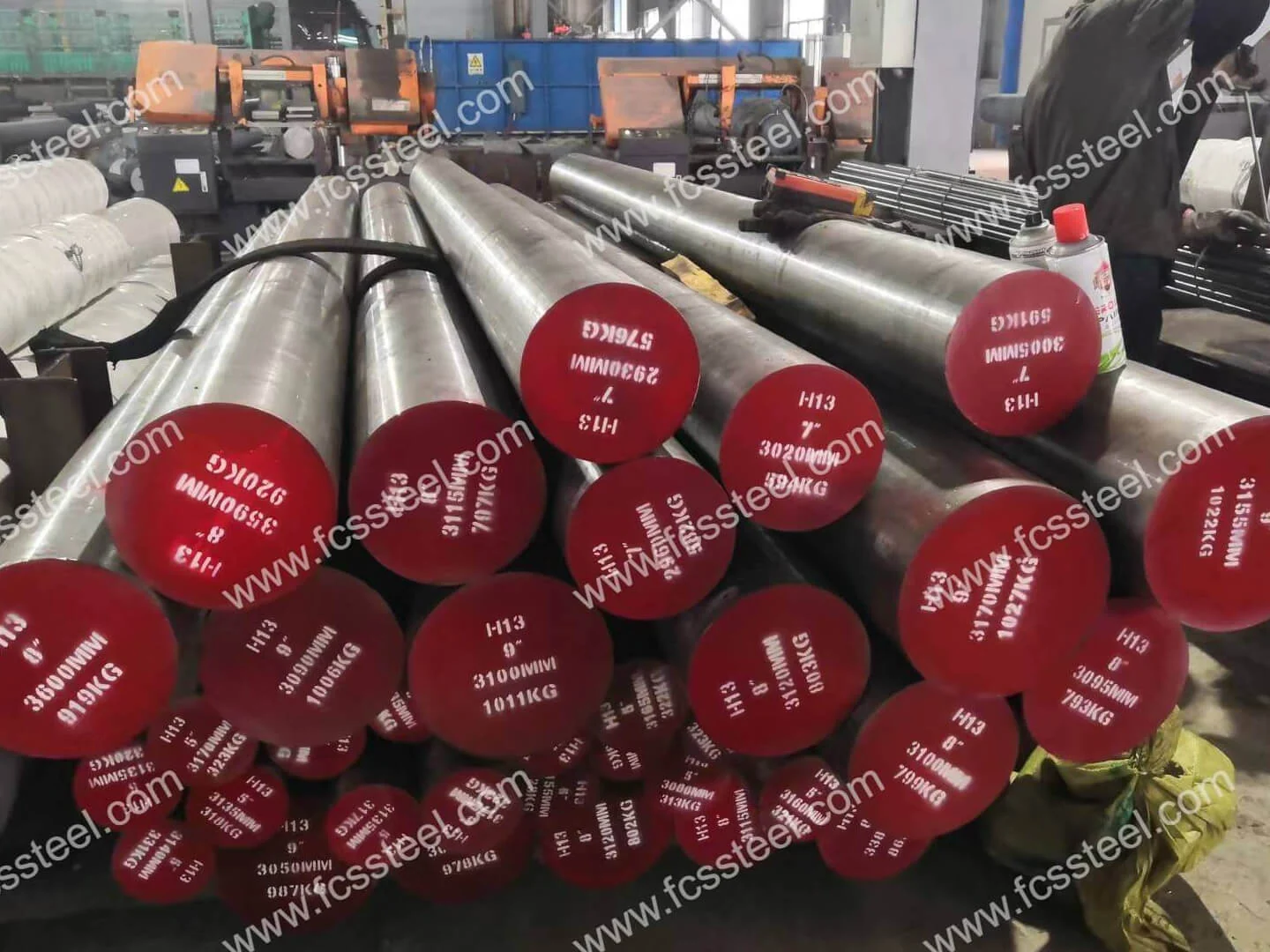 Cut end faces of hot work bar stock identified individually before inspection