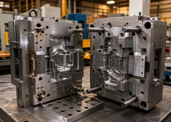 Finished die halves of the kind the tool rooms downstream of a distributor produce