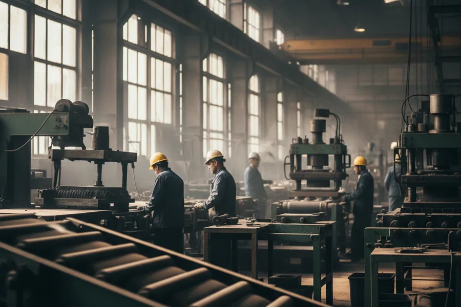 Forged flat bar being drawn out under the 1,600 tonne press