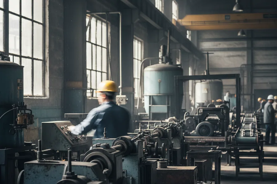 Heavy forged round taking a bite under the 2,500 tonne fast forging press