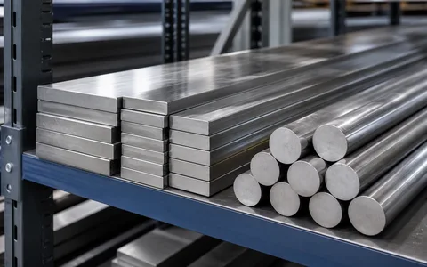 Cold work tool steel flat bar and round bar on a storage rack